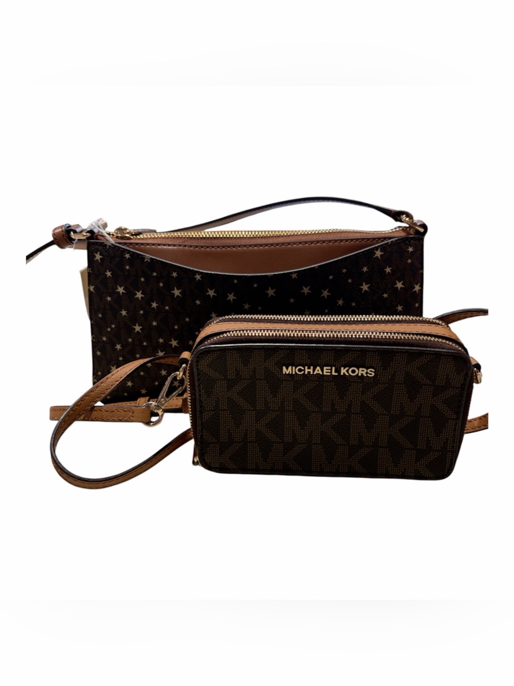 Michael Kors Brown Logo Crossbody Duo with Tan Trim